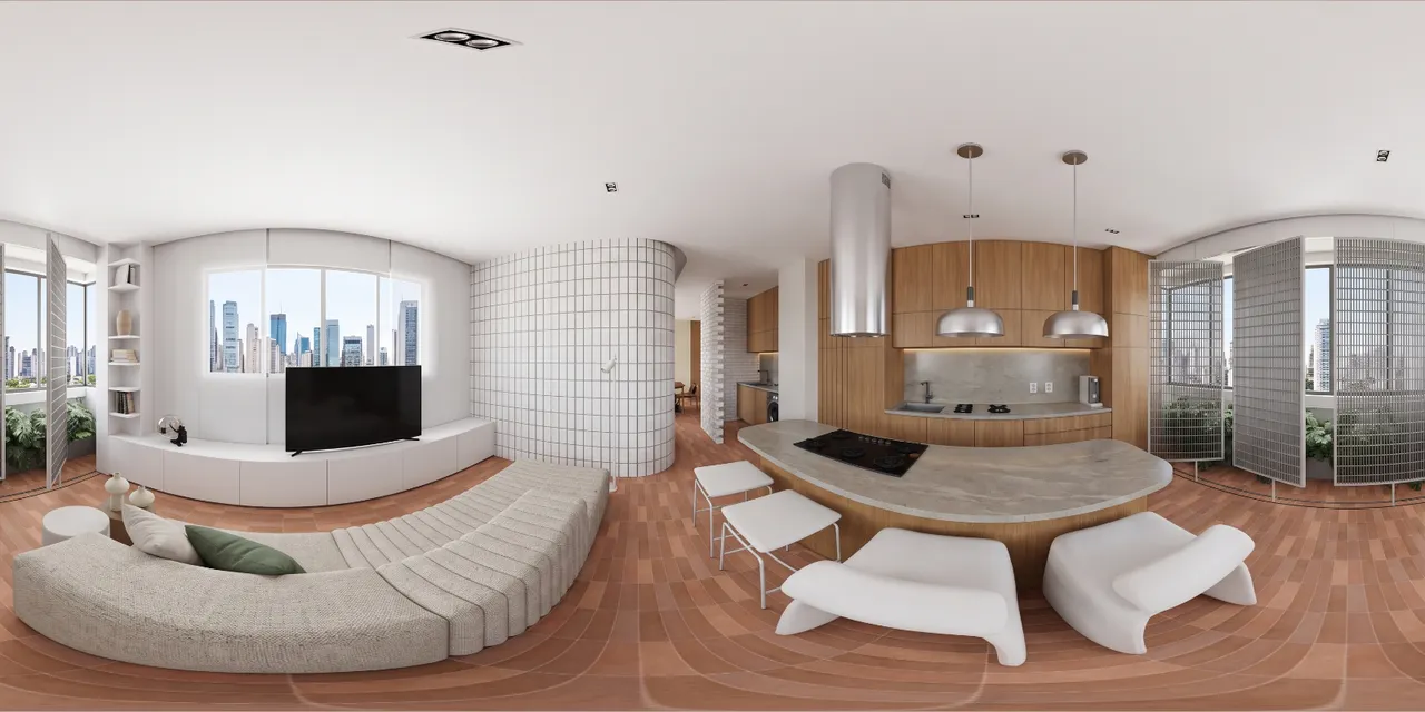 Ambiente interno navegável em 360 graus, gerado a partir da mesma cena